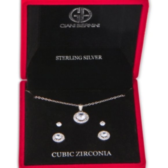 GIANI BERNINI Cubic Zirconia 3-Pc. Set Pendant Necklace & Stud Earrings in SS - Picture 2 of 2